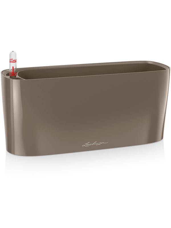Lechuza Premium Delta 10 Plant Pot 13cm Height 9cm Dia All Inclusive Set Taupe High Gloss