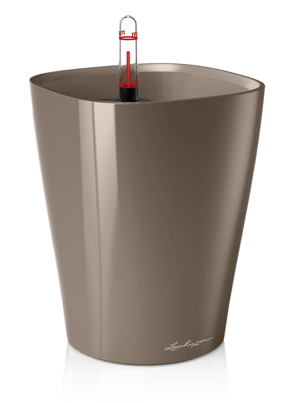 Lechuza Premium Deltini Plant Pot 18cm Height 12cm Dia All Inclusive Set Taupe High Gloss