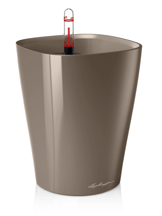 Lechuza Premium Deltini Plant Pot 18cm Height 12cm Dia All Inclusive Set Taupe High Gloss