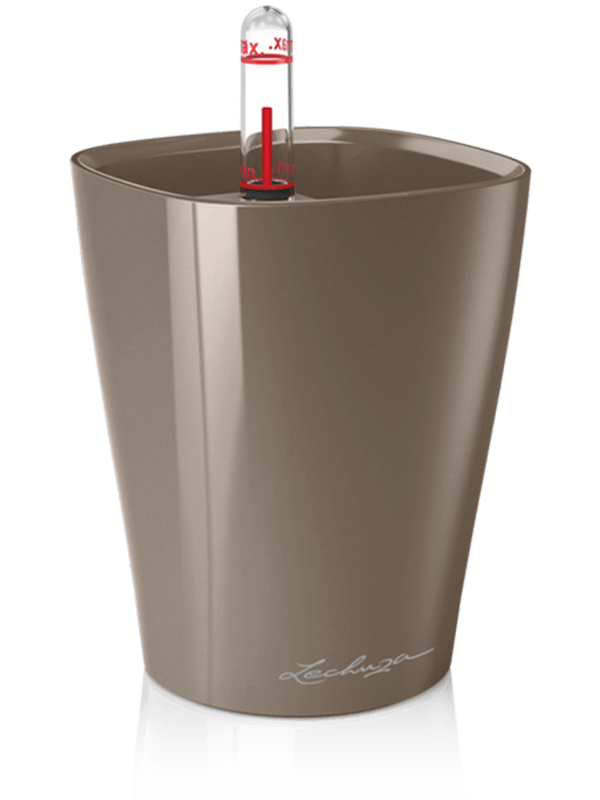 Lechuza Mini-Deltini Plant Pot 13cm Height 8cm Dia All Inclusive Set Taupe High Gloss