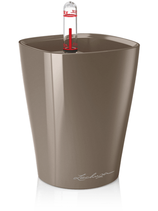 Lechuza Mini-Deltini Plant Pot 13cm Height 8cm Dia All Inclusive Set Taupe High Gloss