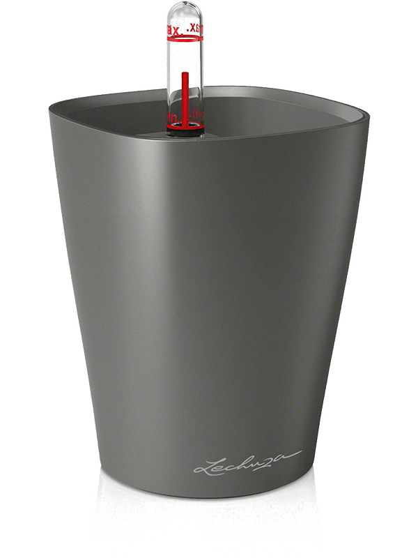 Lechuza Mini-Deltini Plant Pot 13cm Height 8cm Dia All inclusive set charcoal metallic