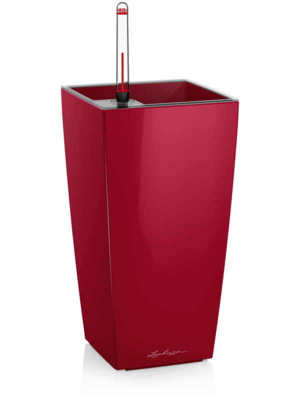 Lechuza Maxi-Cubi Plant Pot 26cm Height 8cm Dia All Inclusive Set Scarlet Red High-gloss