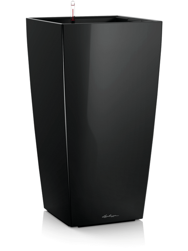 Lechuza Premium Cubico 22 Plant Pot 41cm Height 18cm Dia All Inclusive Set Black High Gloss