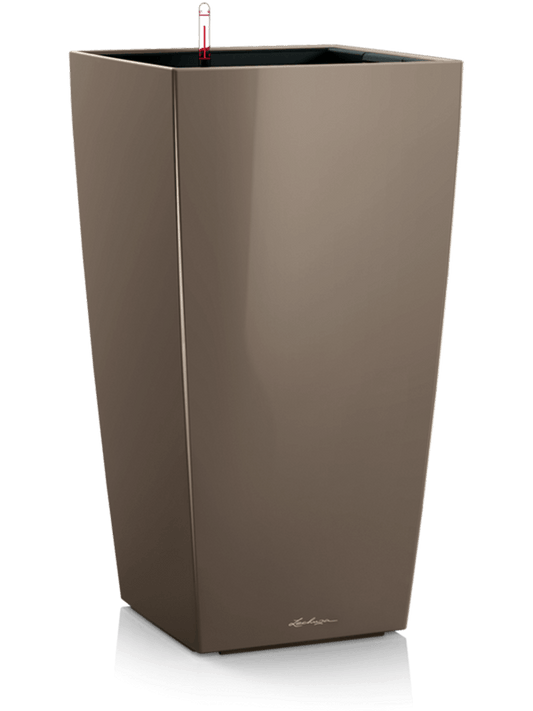 Lechuza Premium Cubico 40 Plant Pot 75cm Height 34cm Dia All Inclusive Set Taupe High Gloss