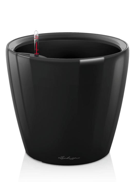 Lechuza Classico LS 28 Plant Pot 26cm Height 24cm Dia All Inclusive Set Black High Gloss