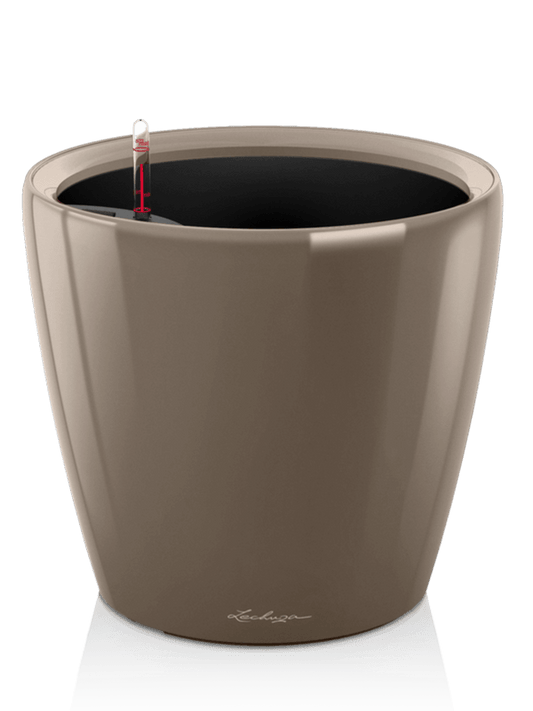 Lechuza Premium Classico LS 28 Plant Pot 26cm Height 24cm Dia All Inclusive Set Taupe High Gloss