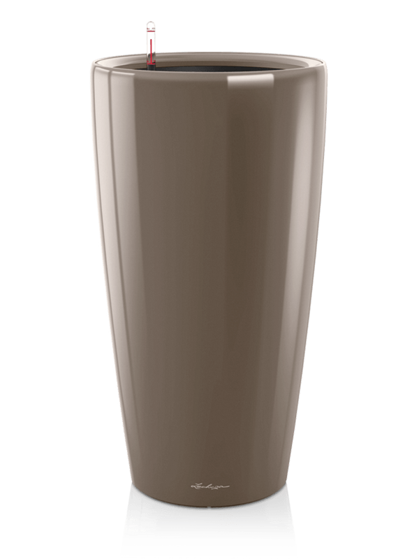Lechuza Premium Rondo 32 Plant Pot 56cm Height 27cm Dia All Inclusive Set Taupe High Gloss