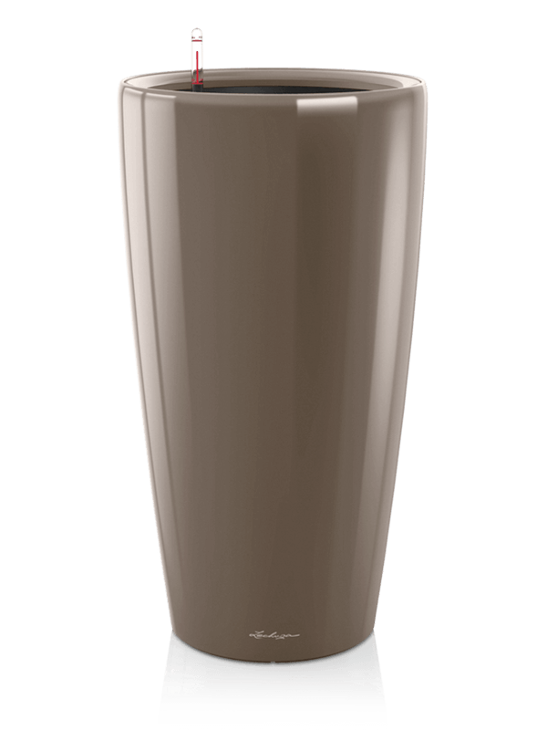 Lechuza Premium Rondo 40 Plant Pot 75cm Height 33cm Dia All Inclusive Set Taupe High Gloss