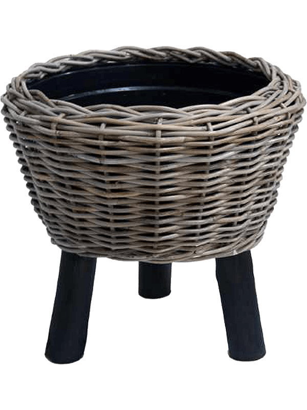 Drypot Rattan Plant Pot 44cm Height 35cm Dia Round With Black Feet