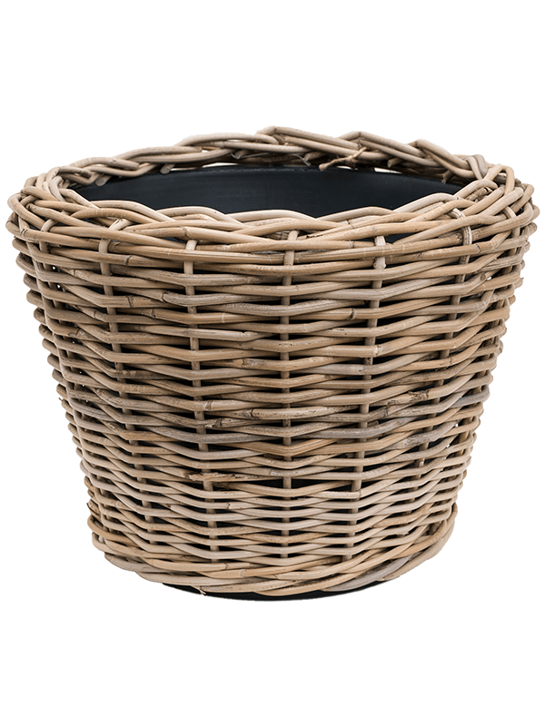 Drypot Rattan Plant Pot 33cm Height 35cm Dia Round grey
