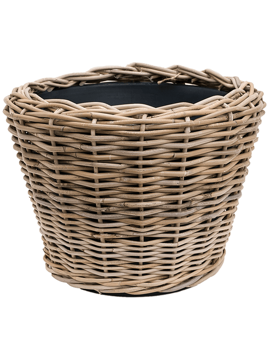 Drypot Rattan Plant Pot 33cm Height 35cm Dia Round grey