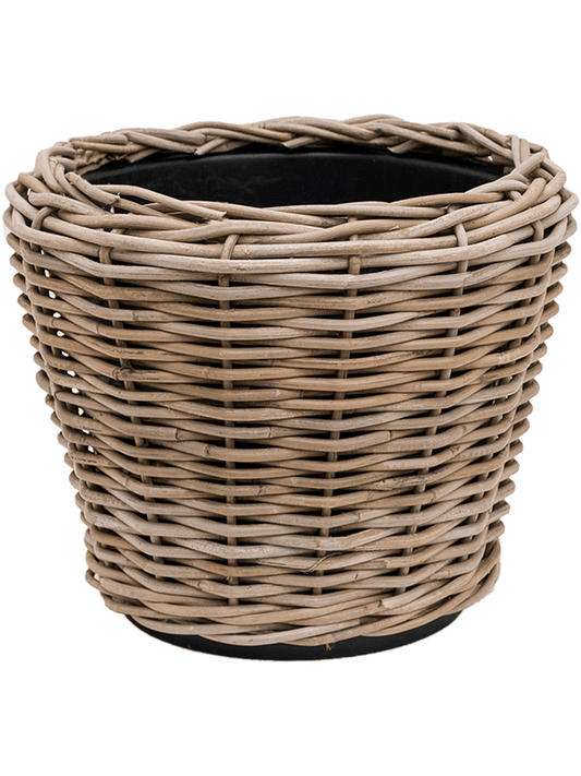 Drypot Rattan Plant Pot 28cm Height 28cm Dia Round grey
