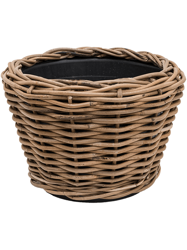 Drypot Rattan Plant Pot 23cm Height 25cm Dia Round grey