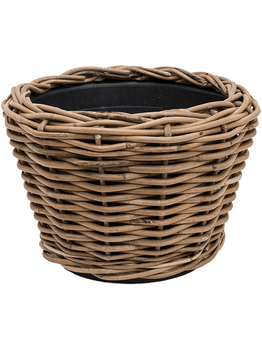 Drypot Rattan Plant Pot 23cm Height 25cm Dia Round grey