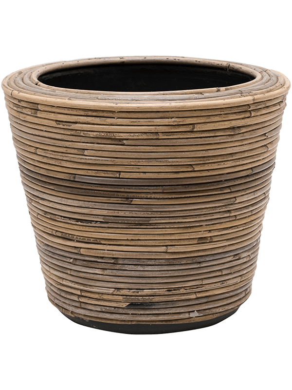Drypot Rattan Stripe Plant Pot 28cm Height 24cm Dia Round grey