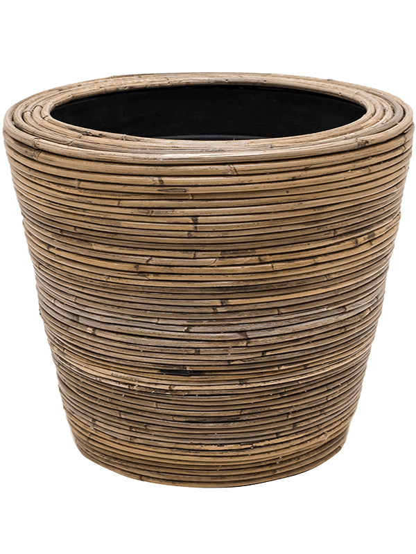 Drypot Rattan Stripe Plant Pot 33.5cm Height 30cm Dia Round grey