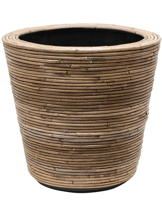 Drypot Rattan Stripe Plant Pot 41cm Height 34.5cm Dia Round Grey