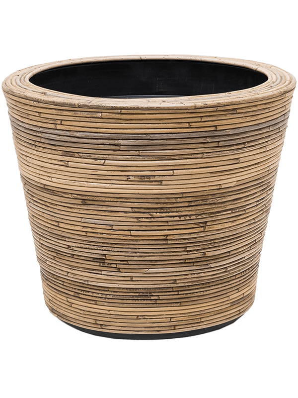 Drypot Rattan Stripe Plant Pot 44cm Height 43.5cm Dia Round grey