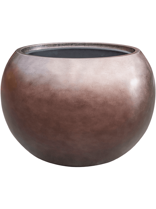 Baq Metallic Silver leaf Plant Pot 37cm Height 33cm Dia Globe Matt Coffee (with liner)