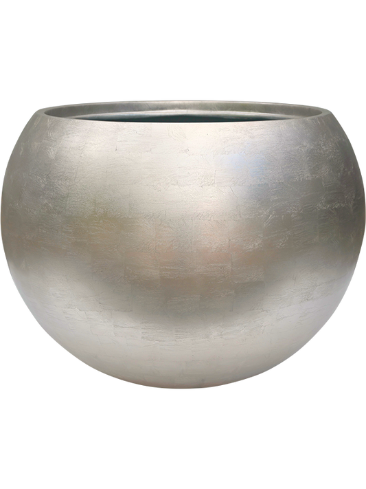 Baq Metallic Silver leaf Plant Pot 43cm Height 41cm Dia Globe Matt Light Champagne (with liner)