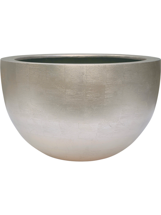 Baq Metallic Silver leaf Plant Pot 27cm Height 35cm Dia Bowl Matt Light Champagne