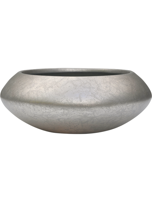 Baq Metallic Silver leaf Plant Pot 15cm Height 28cm Dia Bowl Ufo Matt Light Champagne