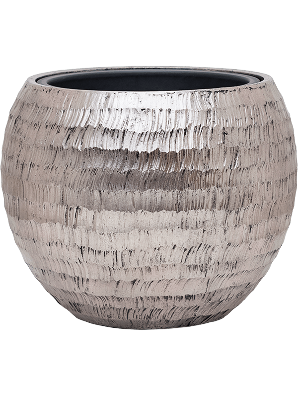 Baq Opus Hammered Plant Pot 32cm Height 27cm Dia Globe Silver (with liner)