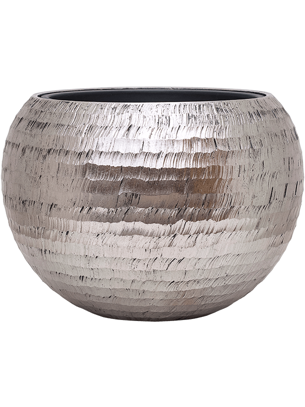 Baq Opus Hammered Plant Pot 43cm Height 41cm Dia Globe Silver (with liner)