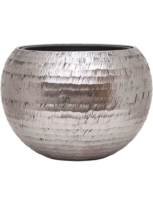 Baq Opus Hammered Plant Pot 43cm Height 41cm Dia Globe Silver (with liner)