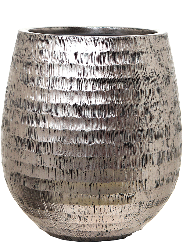 Baq Opus Hammered Plant Pot 42cm Height 24cm Dia Darcy Silver (with liner)