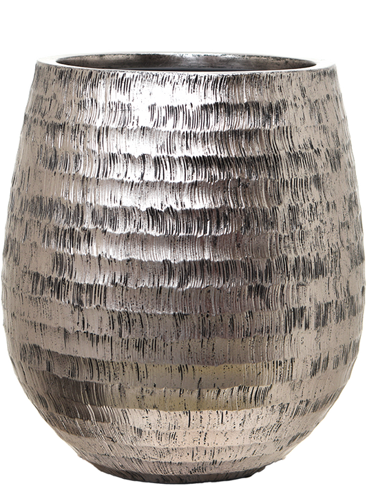 Baq Opus Hammered Plant Pot 42cm Height 24cm Dia Darcy Silver (with liner)