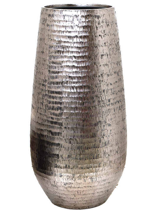 Baq Opus Hammered Plant Pot 100cm Height 32cm Dia Darcy High Silver (with liner)