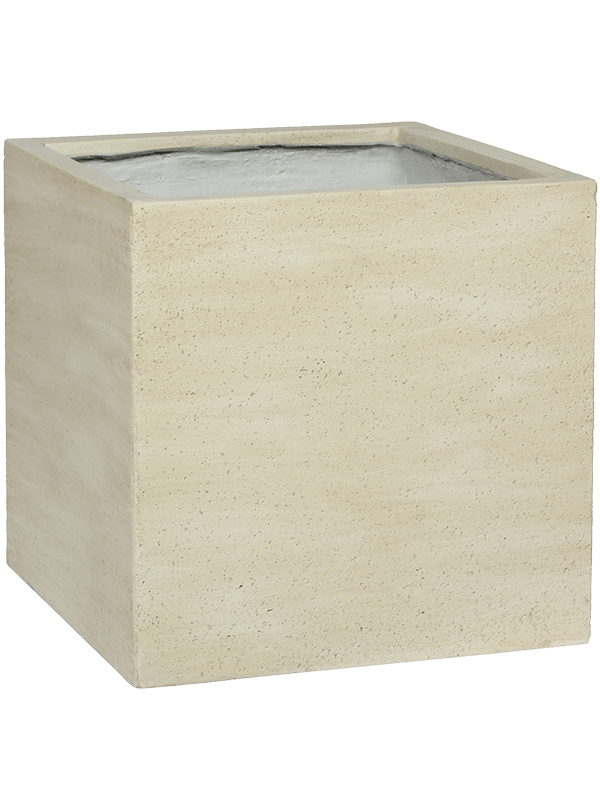 Cement & Stone Plant Pot 40cm Height 34cm Dia Block M Vertical Beige Washed