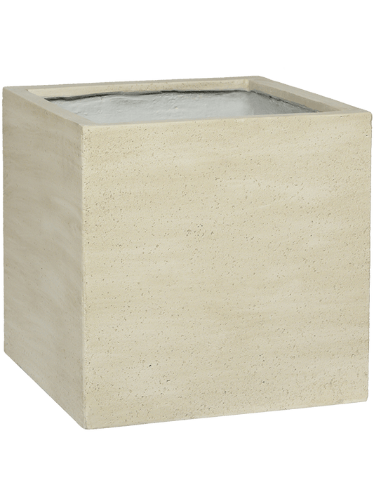 Cement & Stone Plant Pot 40cm Height 34cm Dia Block M Vertical Beige Washed