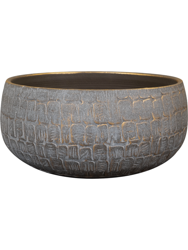 Renzo Plant Pot 13cm Height 23cm Dia Bowl Shiny Grey