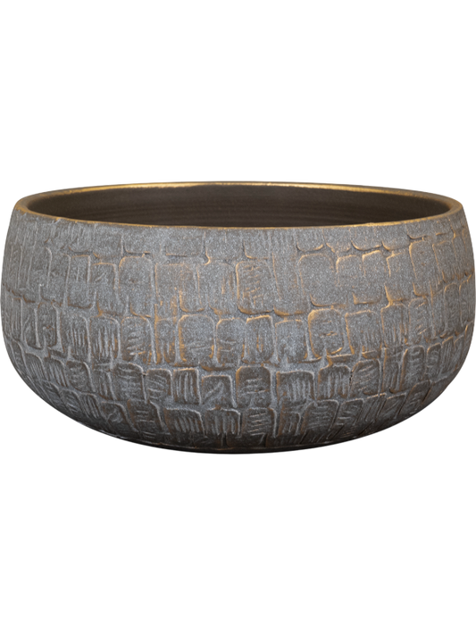 Renzo Plant Pot 13cm Height 23cm Dia Bowl Shiny Grey