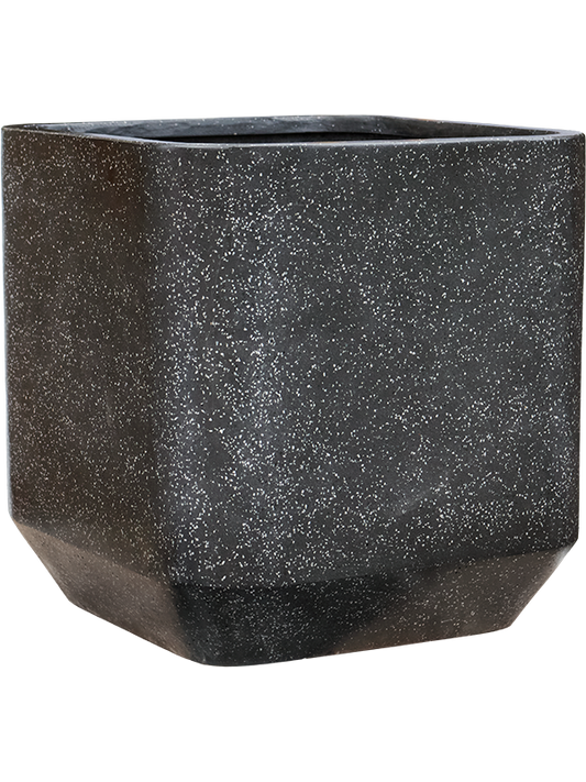 Baq Terrazzo Plant Pot 56cm Height 48cm Dia Rounded Cube Black