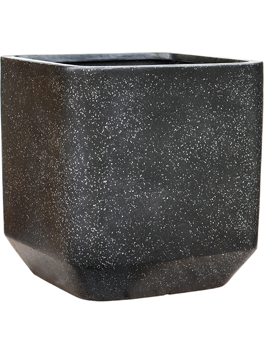 Baq Terrazzo Plant Pot 46cm Height 38cm Dia Rounded Cube Black