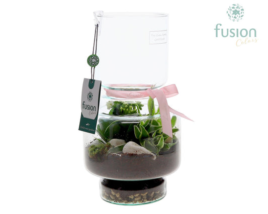Green Bottle Lotte Medium met Moederdag arrangement 29cm 16cm Pot