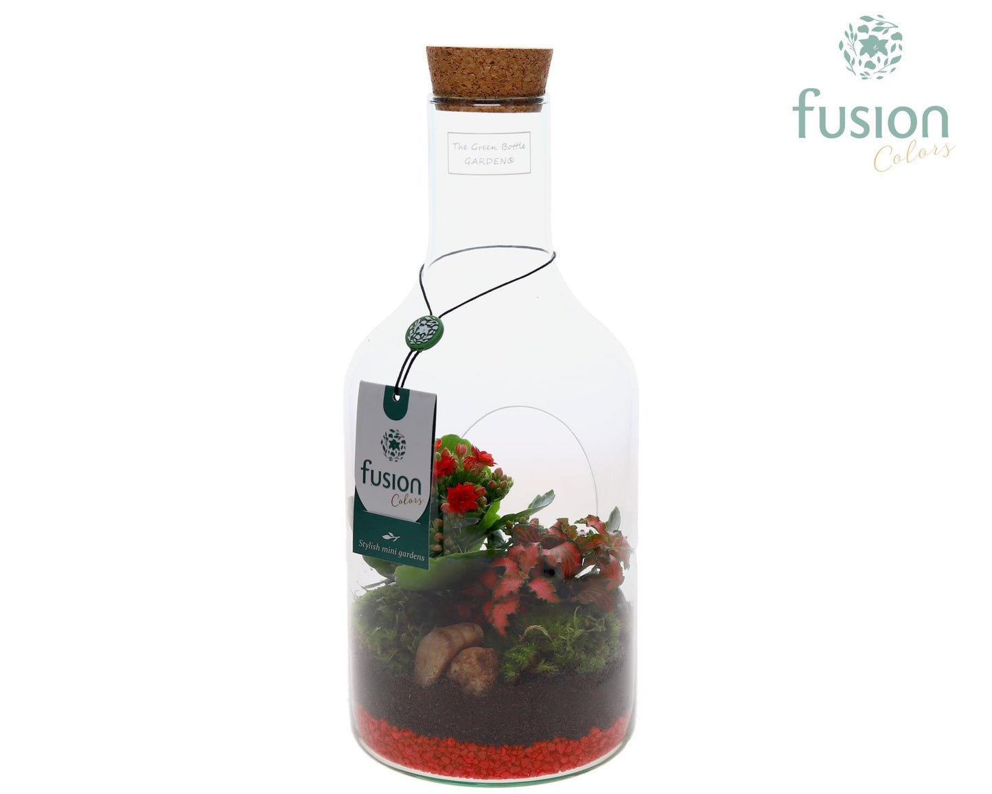 Green Bottle Fles Small Love met arrangement 35cm 15cm Pot
