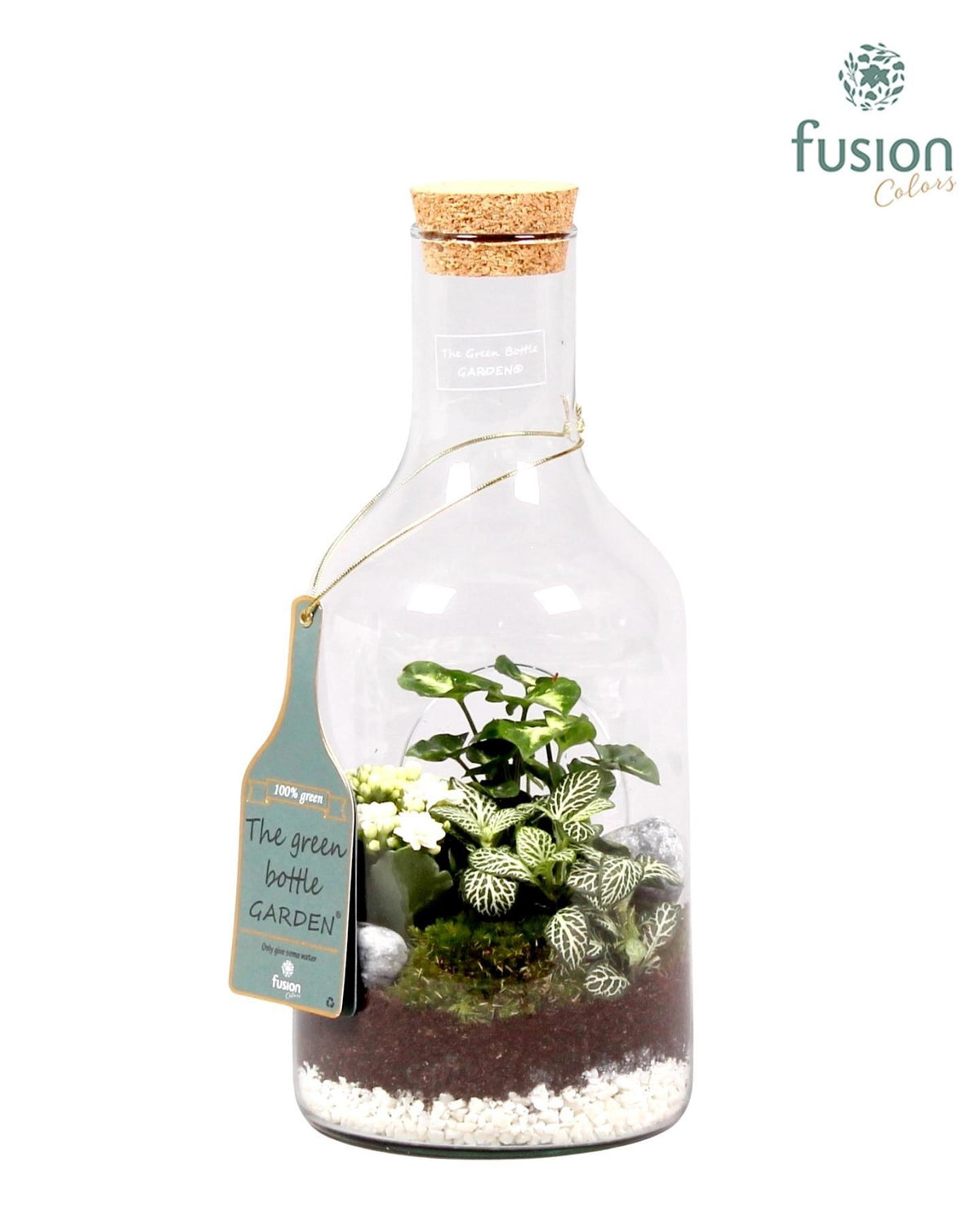 Green Bottle Fles Small met Arrangement 35cm 15cm Pot