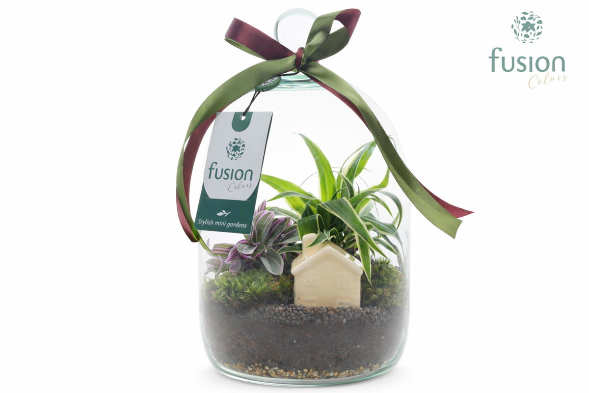Green Bottle Novella Small met arrangement 25cm 15cm Pot