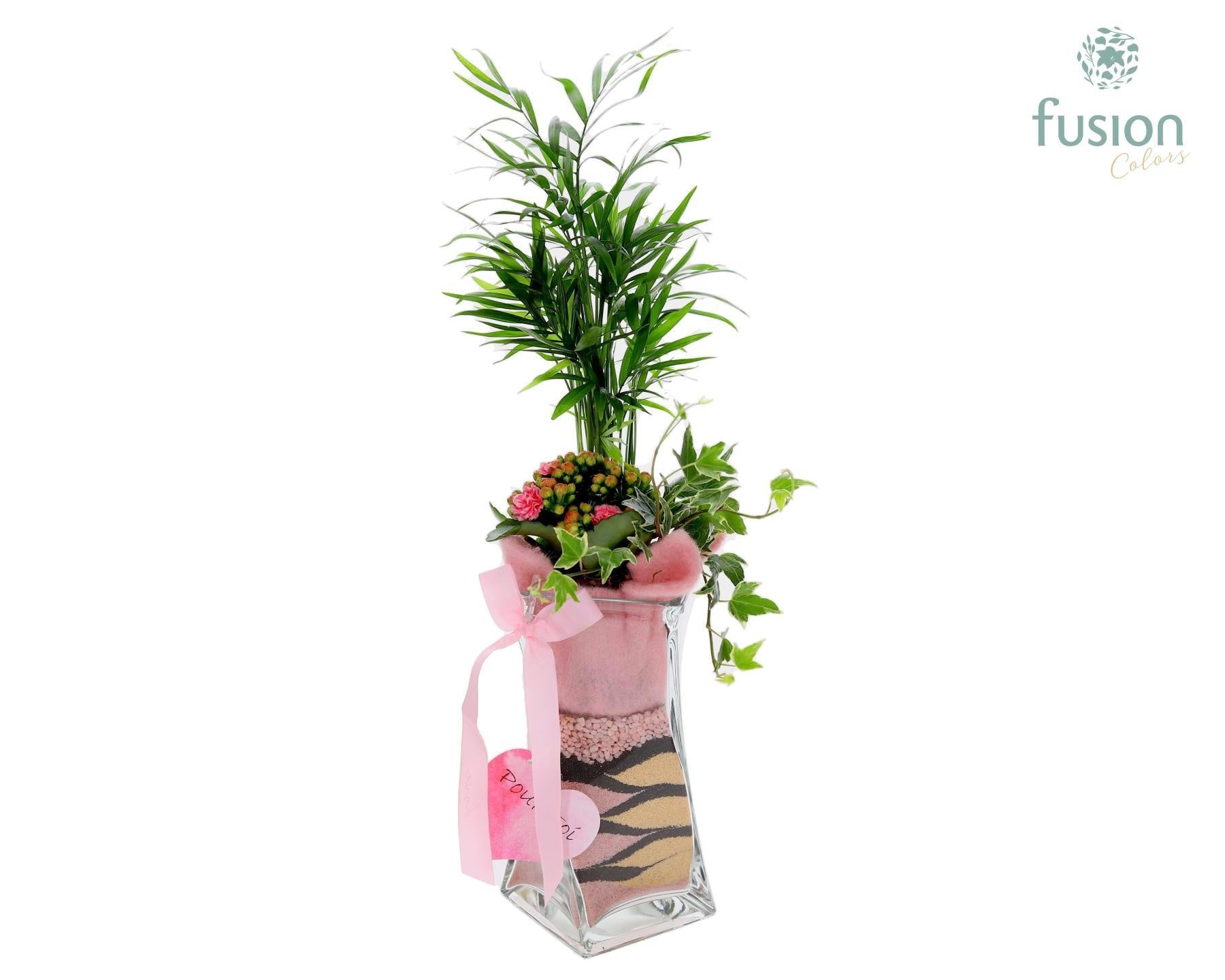 Glas Twistervaas met Zand arrangement 20cm 10cm Pot