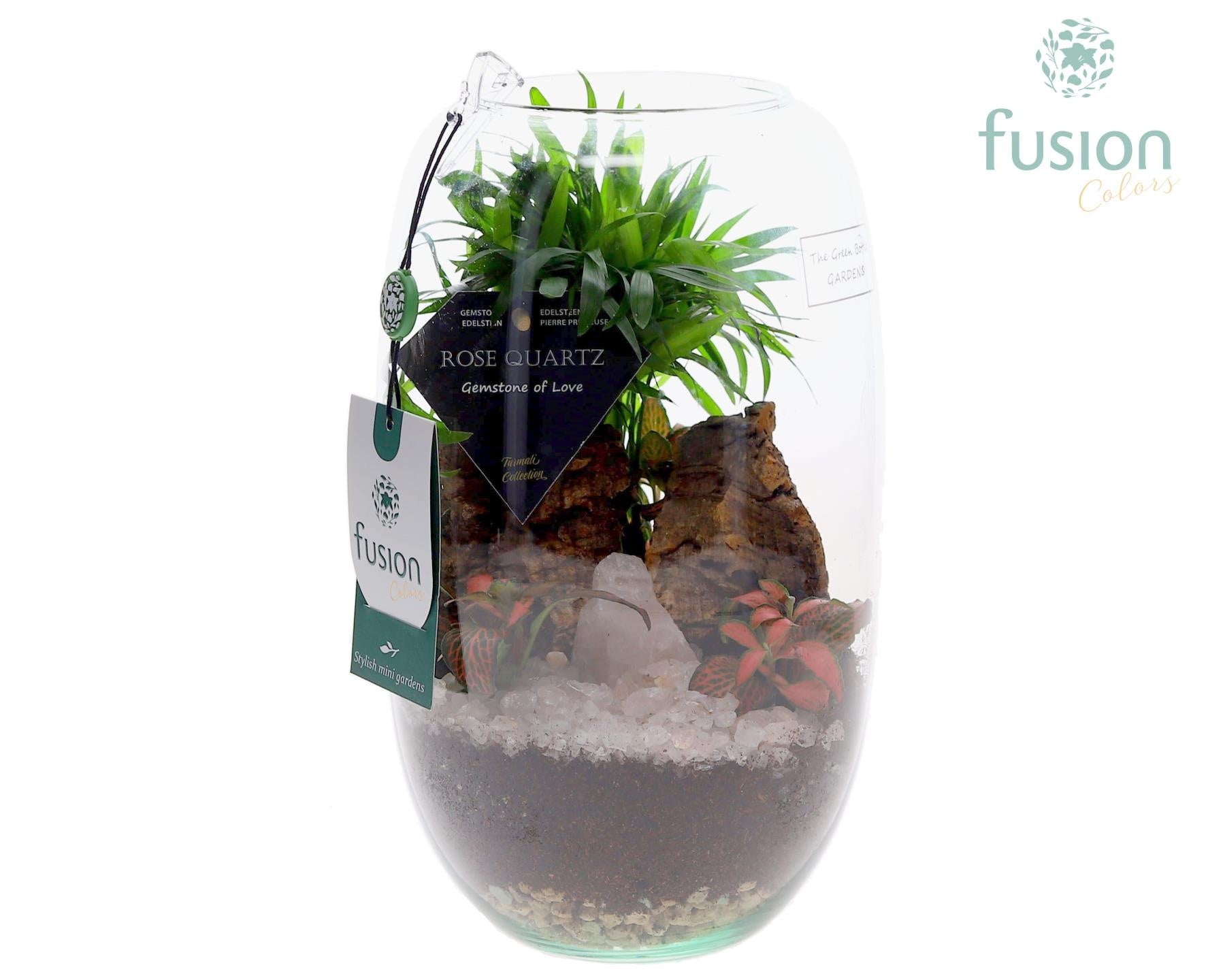 Green Bottle Isabella Medium Edelstenen met arrangement 25cm 15cm Pot