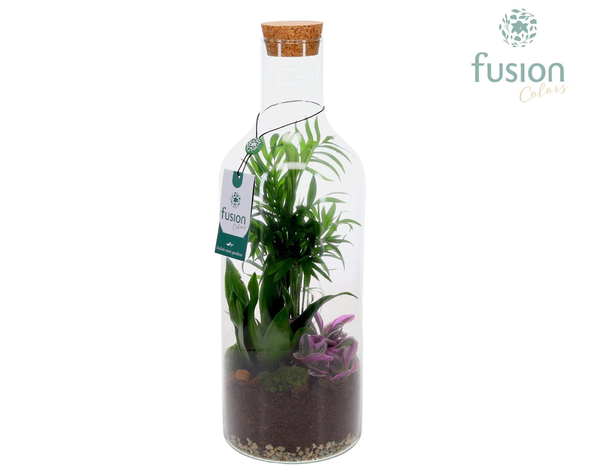 Green Bottle Fles Medium met Arrangement 43cm 15cm Pot
