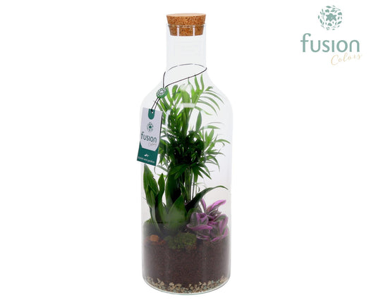 Green Bottle Fles Medium met Arrangement 43cm 15cm Pot