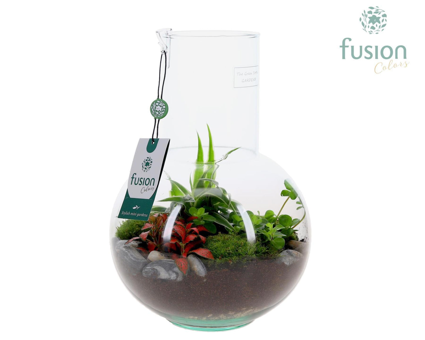 Green Bottle Suzanne Medium met arrangement 29cm 21cm Pot