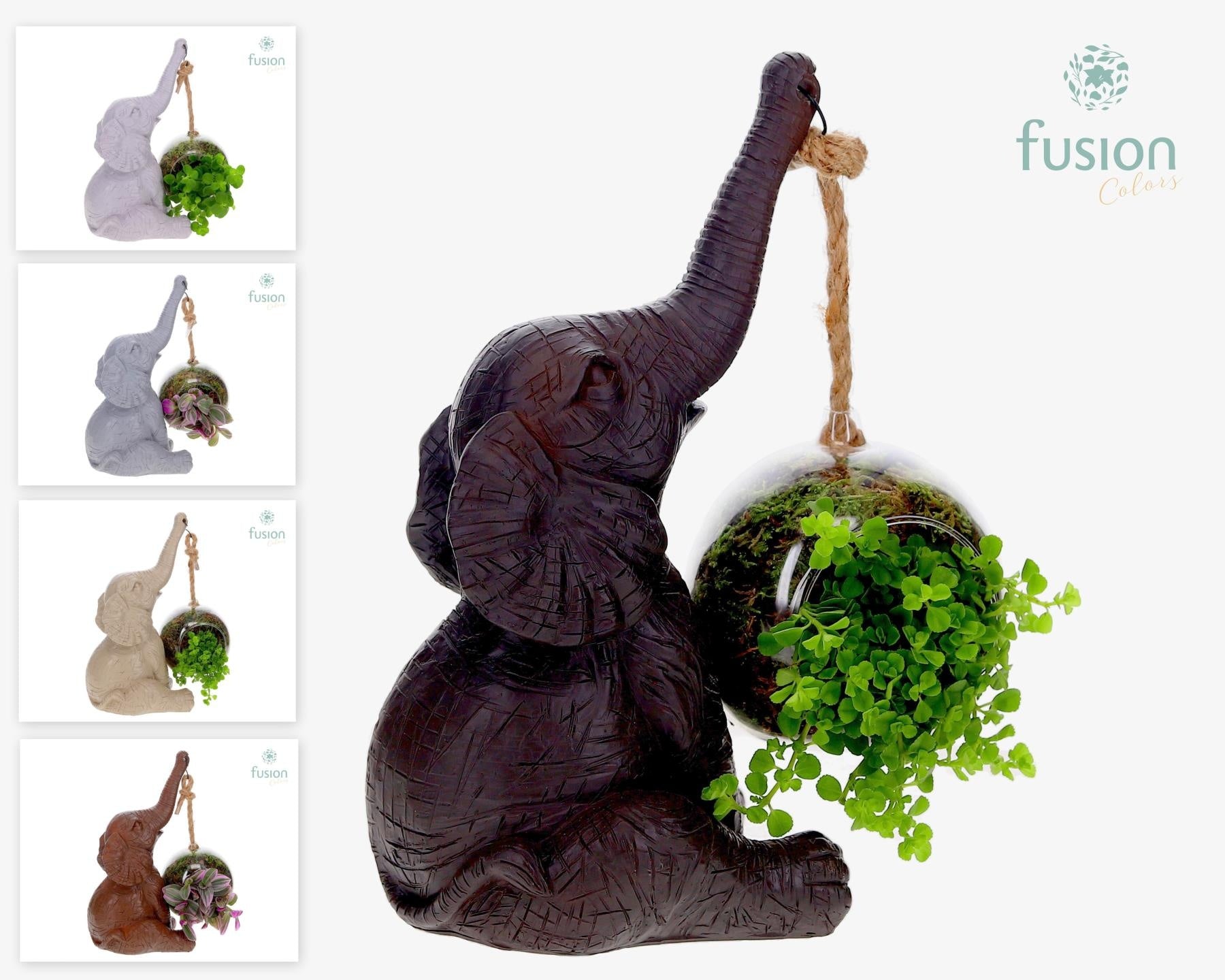 Keramiek Olifant Large met Mix groenen planten in glasbol 25cm 16cm Pot