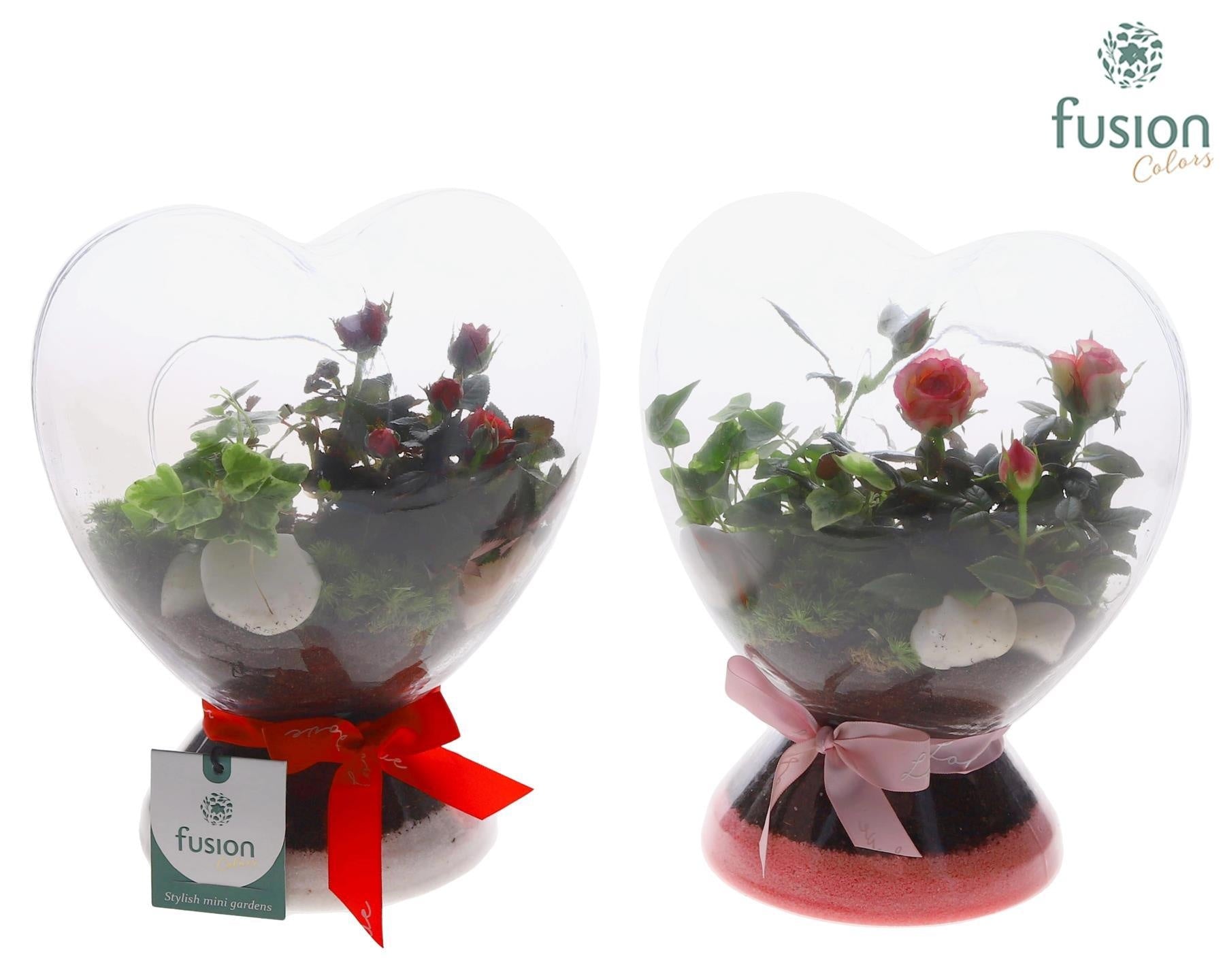 Green Bottle Glazen Hart met Arrangement 29cm 21cm Pot
